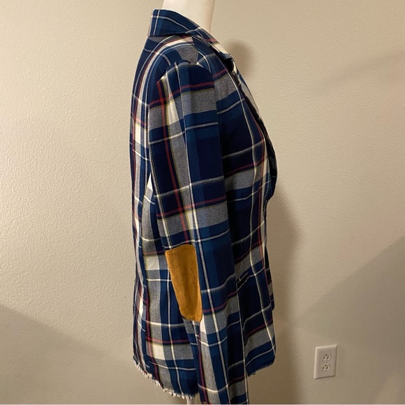Current Air Anthropologie Blue Plaid Elbow Patch Blazer - Picture 2 of 12